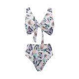 Butterfly pattern Chest Bowknot High Waisted Bikini Swimsuit
