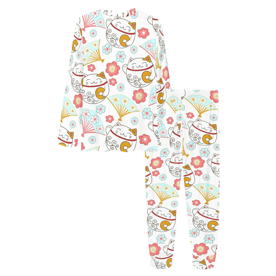 Maneki neko cat fan sakura Women's All Over Print Pajama Set