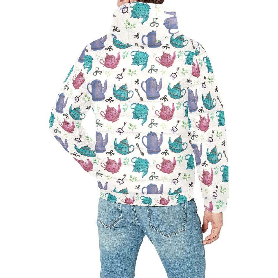 Tea pots Pattern Print Design 05 Men's Padded Hooded Jacket