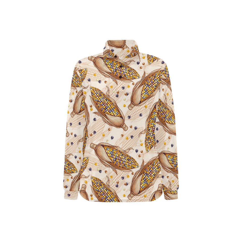 Corn Pattern Print Design 03 Women's Long Sleeve Polo Shirt