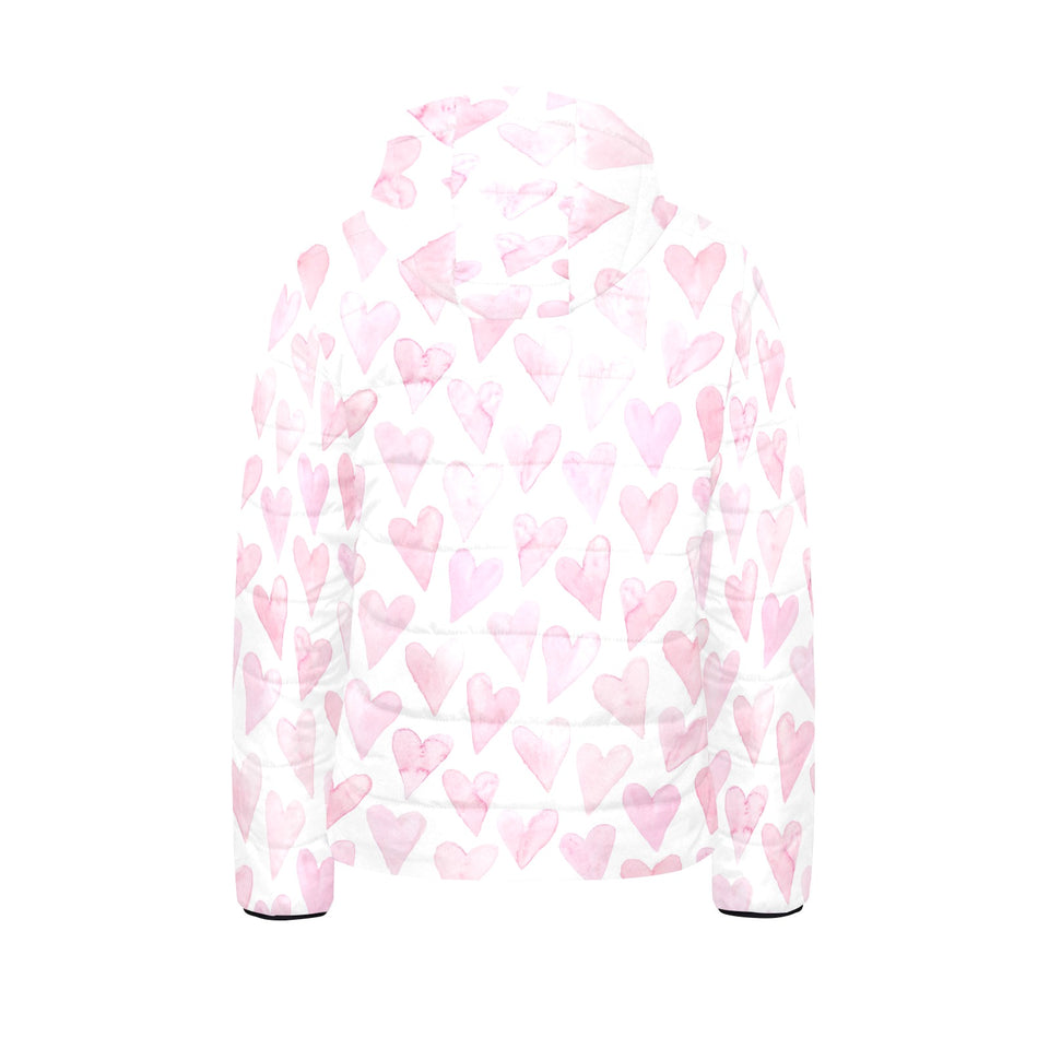 Watercolor pink heart pattern Kids' Boys' Girls' Padded Hooded Jacket