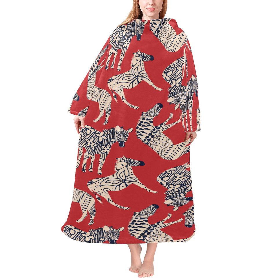 Zebra abstract red background Blanket Robe with Sleeves