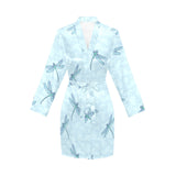 Dragonfly pattern blue background Women's Long Sleeve Belted Night Robe