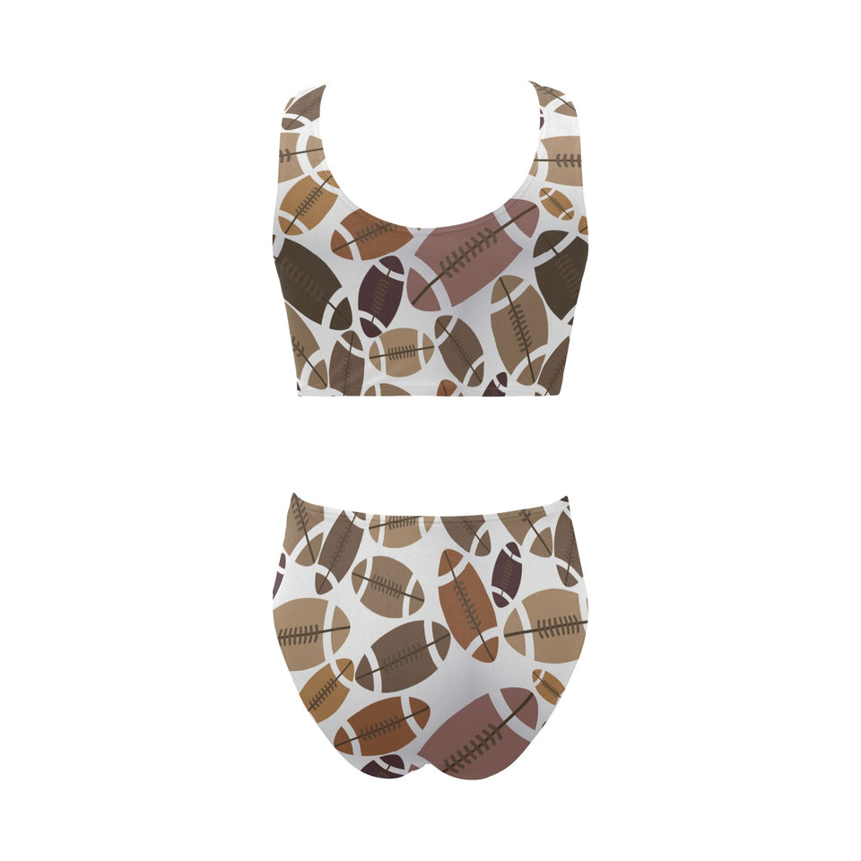 American football ball pattern Chest Bowknot High Waisted Bikini Swimsuit