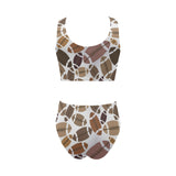 American football ball pattern Chest Bowknot High Waisted Bikini Swimsuit