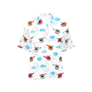 Watercolor helicopter cloud pattern Women's All Over Print Hawaiian Shirt