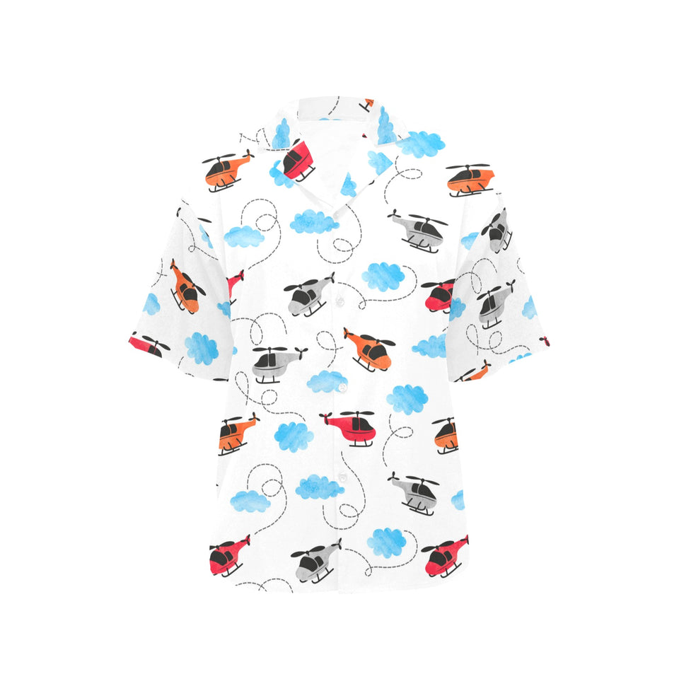 Watercolor helicopter cloud pattern Women's All Over Print Hawaiian Shirt