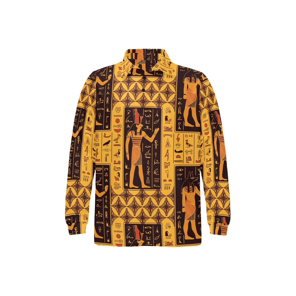 Egypt Hieroglyphics Pattern Print Design 05 Men's Long Sleeve Polo Shirt