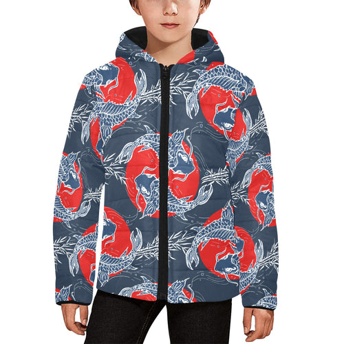 Koi Fish Carp Fishs hand drawn japanese art Kids' Boys' Girls' Padded Hooded Jacket