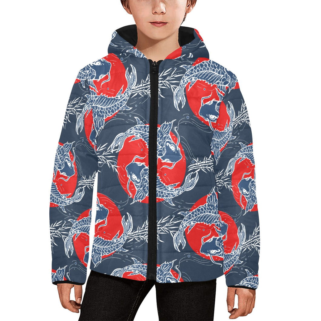 Koi Fish Carp Fishs hand drawn japanese art Kids' Boys' Girls' Padded Hooded Jacket