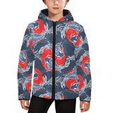 Koi Fish Carp Fishs hand drawn japanese art Kids' Boys' Girls' Padded Hooded Jacket