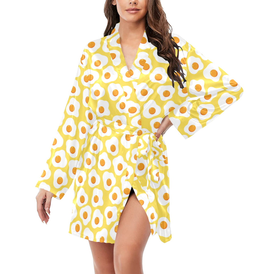 Fried Eggs Pattern Print Design 05 Women's Long Sleeve Belted Night Robe