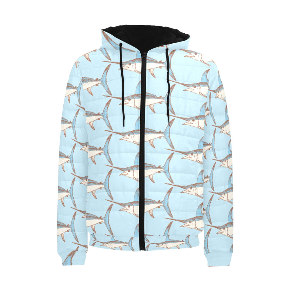 Swordfish Pattern Print Design 01 Men's Padded Hooded Jacket