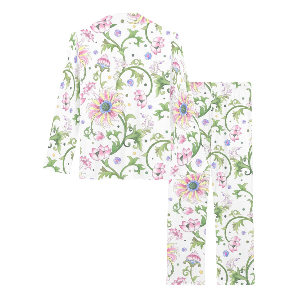 Beautiful pink lotus waterlily leaves pattern Women's Long Pajama Set