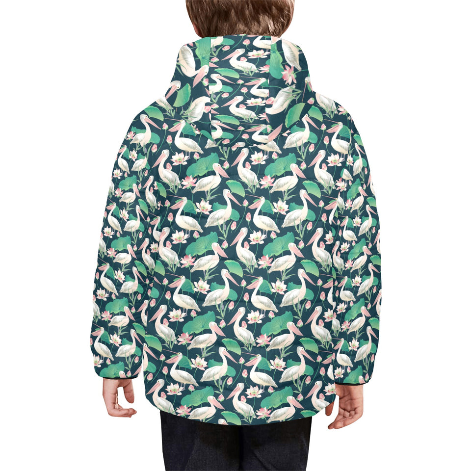 Pelican Pattern Print Design 03 Kids' Boys' Girls' Padded Hooded Jacket