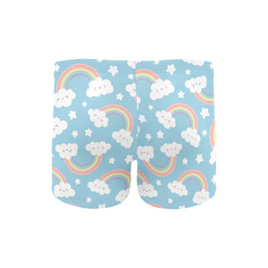Cute rainbow clound star pattern blue background Men's Swimming Trunks