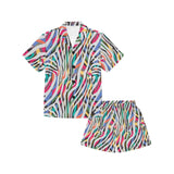Colorful zebra skin pattern Kids' Boys' Girls' V-Neck Short Pajama Set