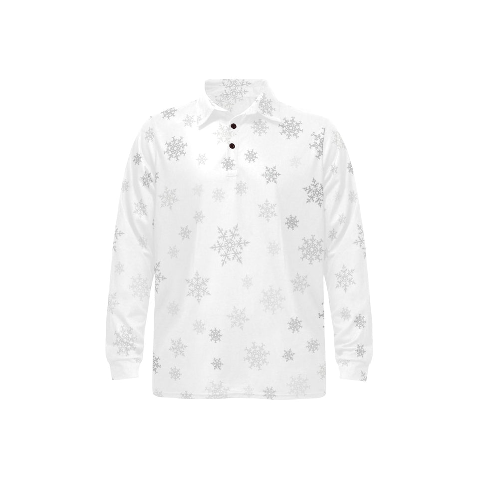 Snowflake pattern white background Men's Long Sleeve Polo Shirt