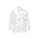Snowflake pattern white background Men's Long Sleeve Polo Shirt