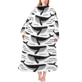 Black whale pattern Blanket Robe with Sleeves