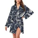 Piano Pattern Print Design 02 Women's Long Sleeve Belted Night Robe