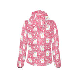 Maneki neko cat sakura pink background Women's Padded Hooded Jacket