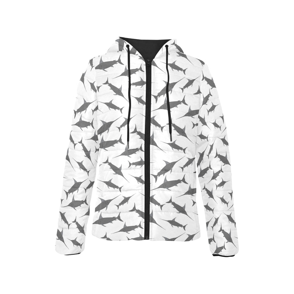 Swordfish Pattern Print Design 04 Women's Padded Hooded Jacket