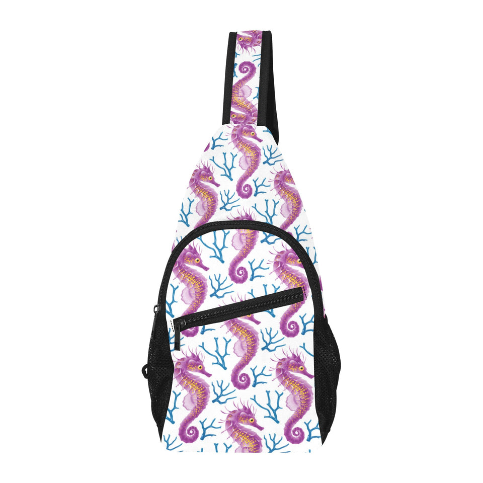 Purple seahorse blue coral pattern All Over Print Chest Bag