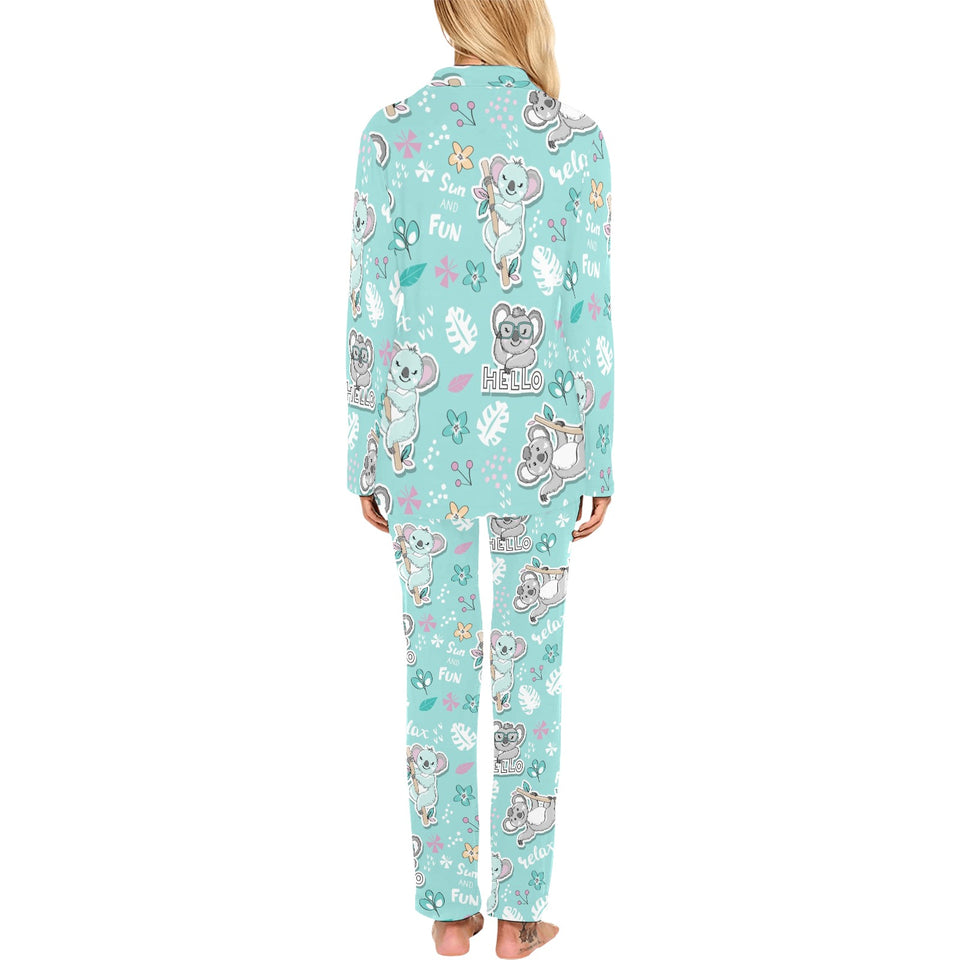 Cute koalas blue background pattern Women's Long Pajama Set