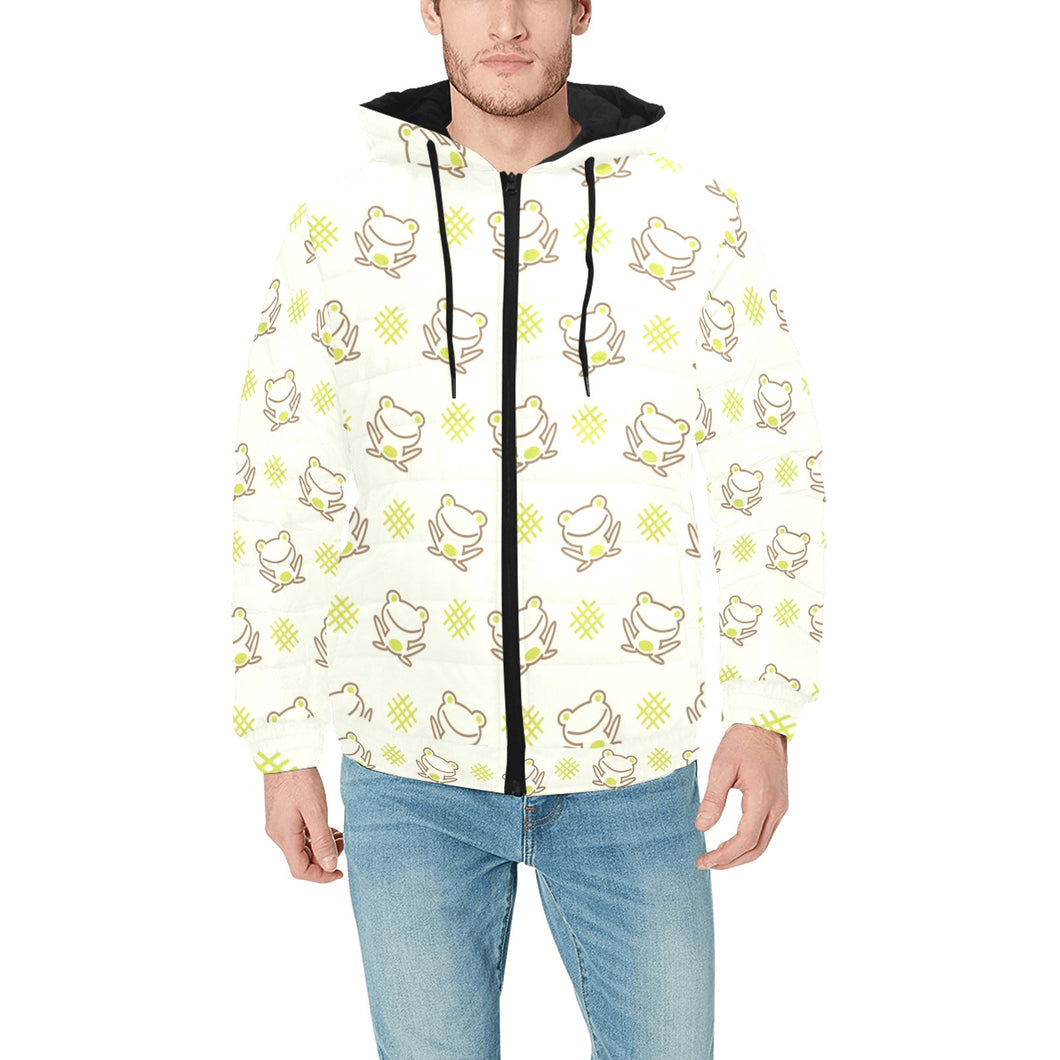 Cute cartoon frog baby pattern Men's Padded Hooded Jacket