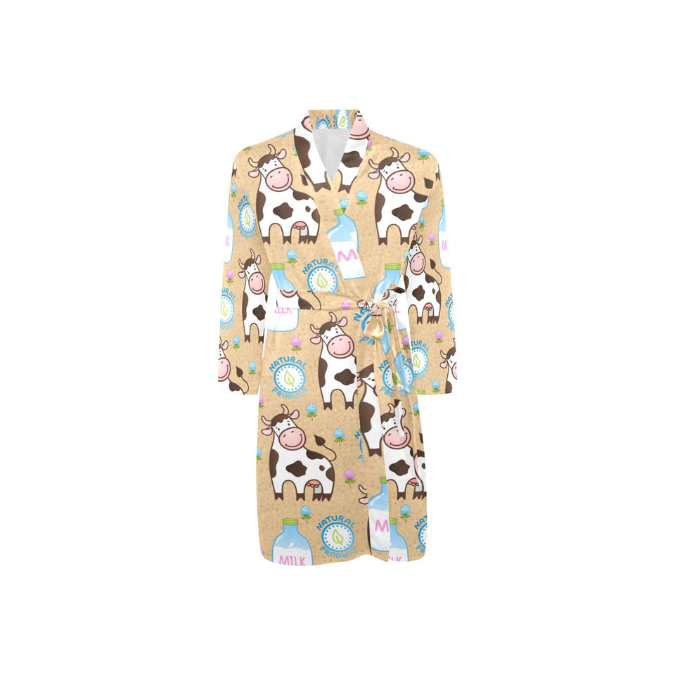 Cow bottle of milk pattern Men's Long Sleeve Belted Night Robe