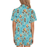 Cute sea otters fishe sea urchin pattern Women's V-Neck Short Pajama Set