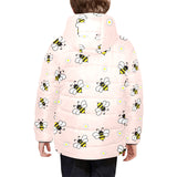Cute bee flower pattern pink background Kids' Boys' Girls' Padded Hooded Jacket