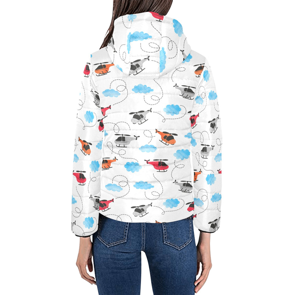 Watercolor helicopter cloud pattern Women's Padded Hooded Jacket