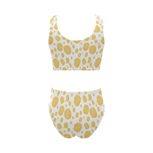 Potato Chips Pattern Print Design 03 Chest Bowknot High Waisted Bikini Swimsuit