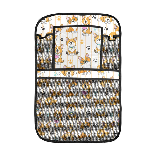 Cute dog corgi striped background pattern Car Seat Back Organizer