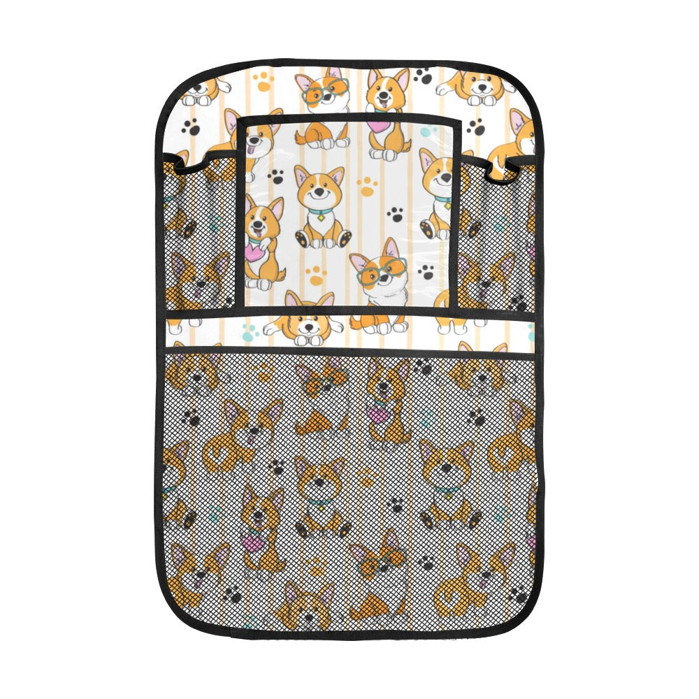Cute dog corgi striped background pattern Car Seat Back Organizer