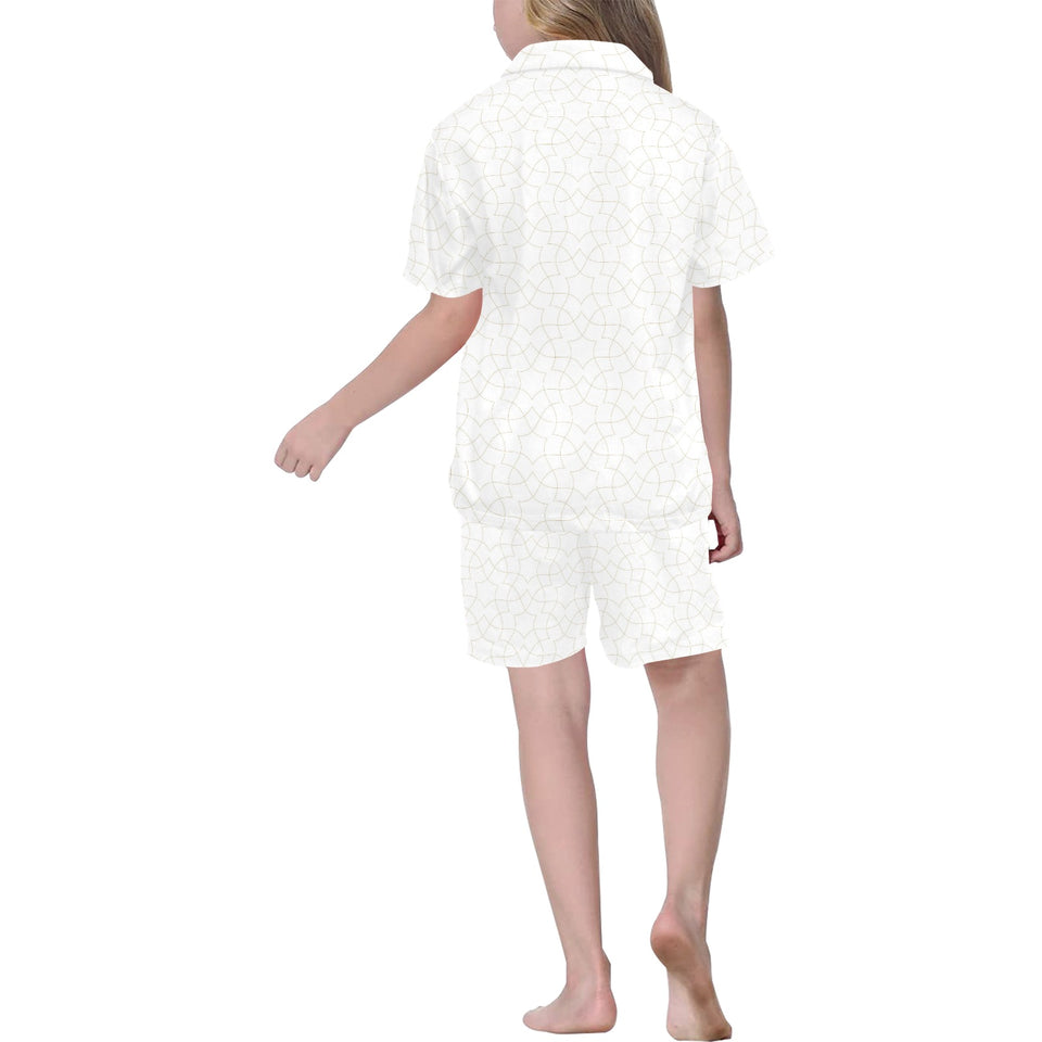 arabic white pattern Kids' Boys' Girls' V-Neck Short Pajama Set