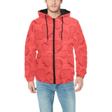 strawberry pattern red background Men's Padded Hooded Jacket