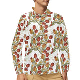 Red tulips and daffodils pattern Men's Long Sleeve Polo Shirt