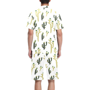 Cute cactus pattern Men's V-Neck Short Pajama Set