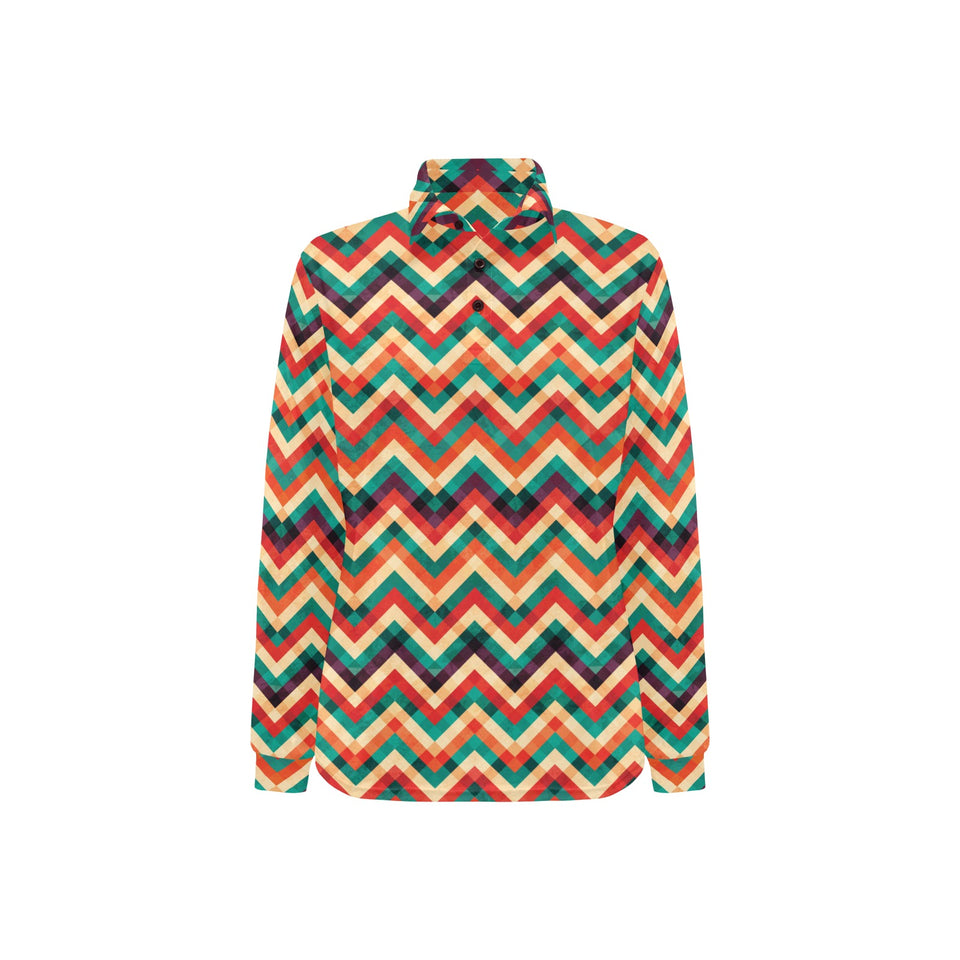 zigzag chevron colorful pattern Women's Long Sleeve Polo Shirt