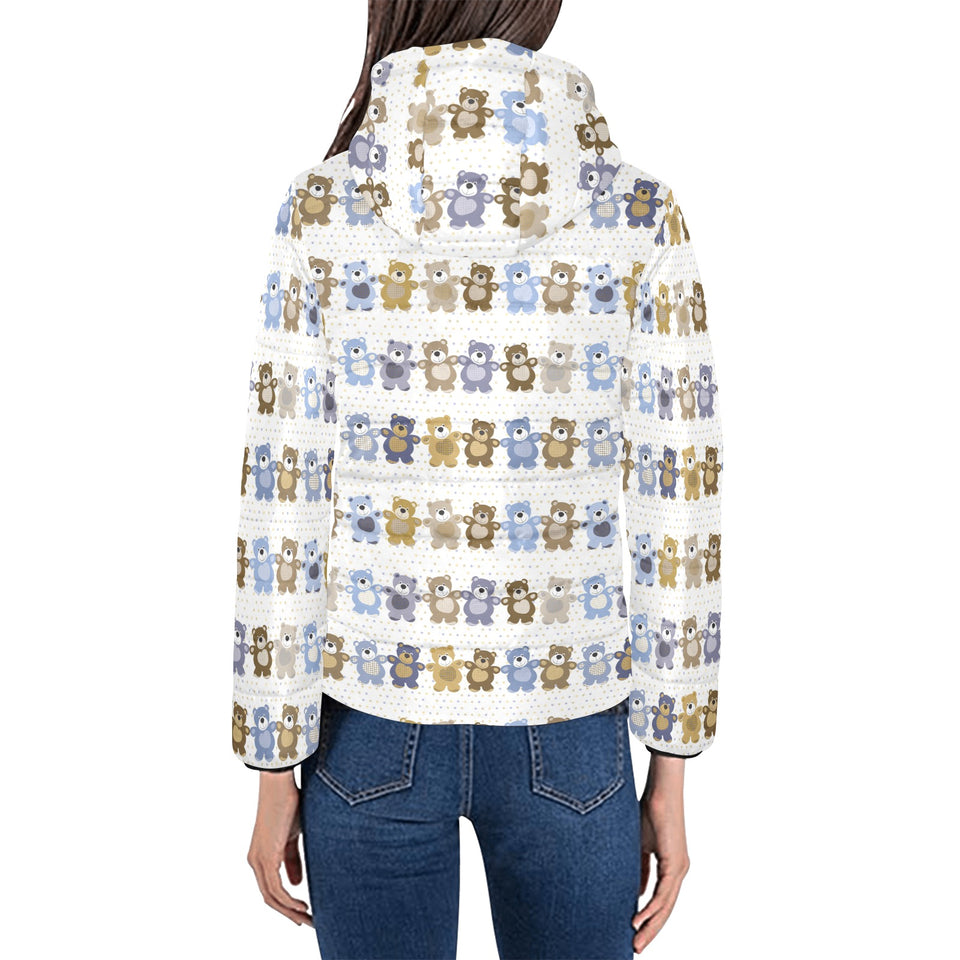 Teddy Bear Pattern Print Design 02 Women's Padded Hooded Jacket