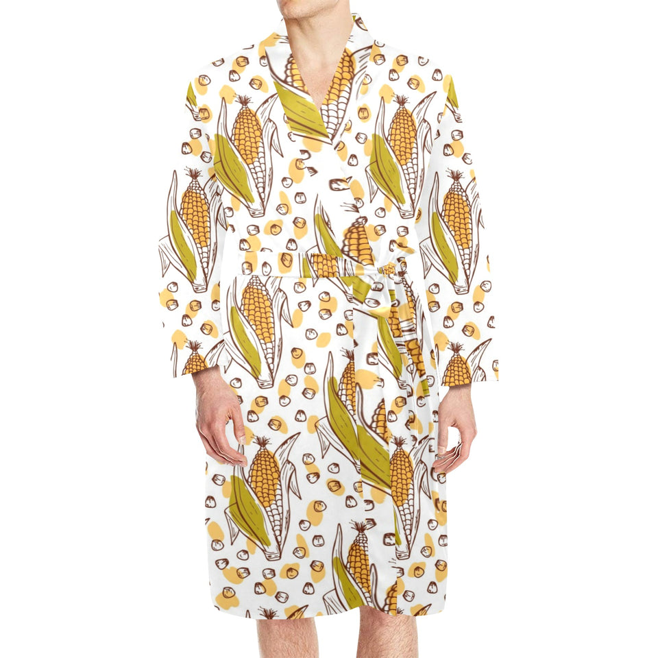 Corn Pattern Print Design 02 Men's Long Sleeve Belted Night Robe