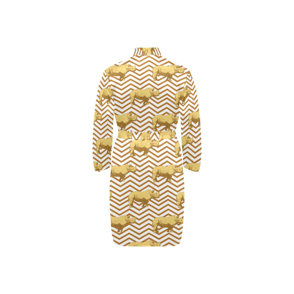 Rhino yellow theme pattern Men's Long Sleeve Belted Night Robe