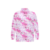 Pink flamingo flower pattern Men's Long Sleeve Polo Shirt