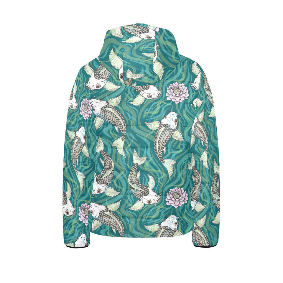 Koi Fish Carp Fish lotus pattern Kids' Boys' Girls' Padded Hooded Jacket