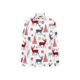 Deer tree snowflakes chrismas pattern Women's Long Sleeve Polo Shirt