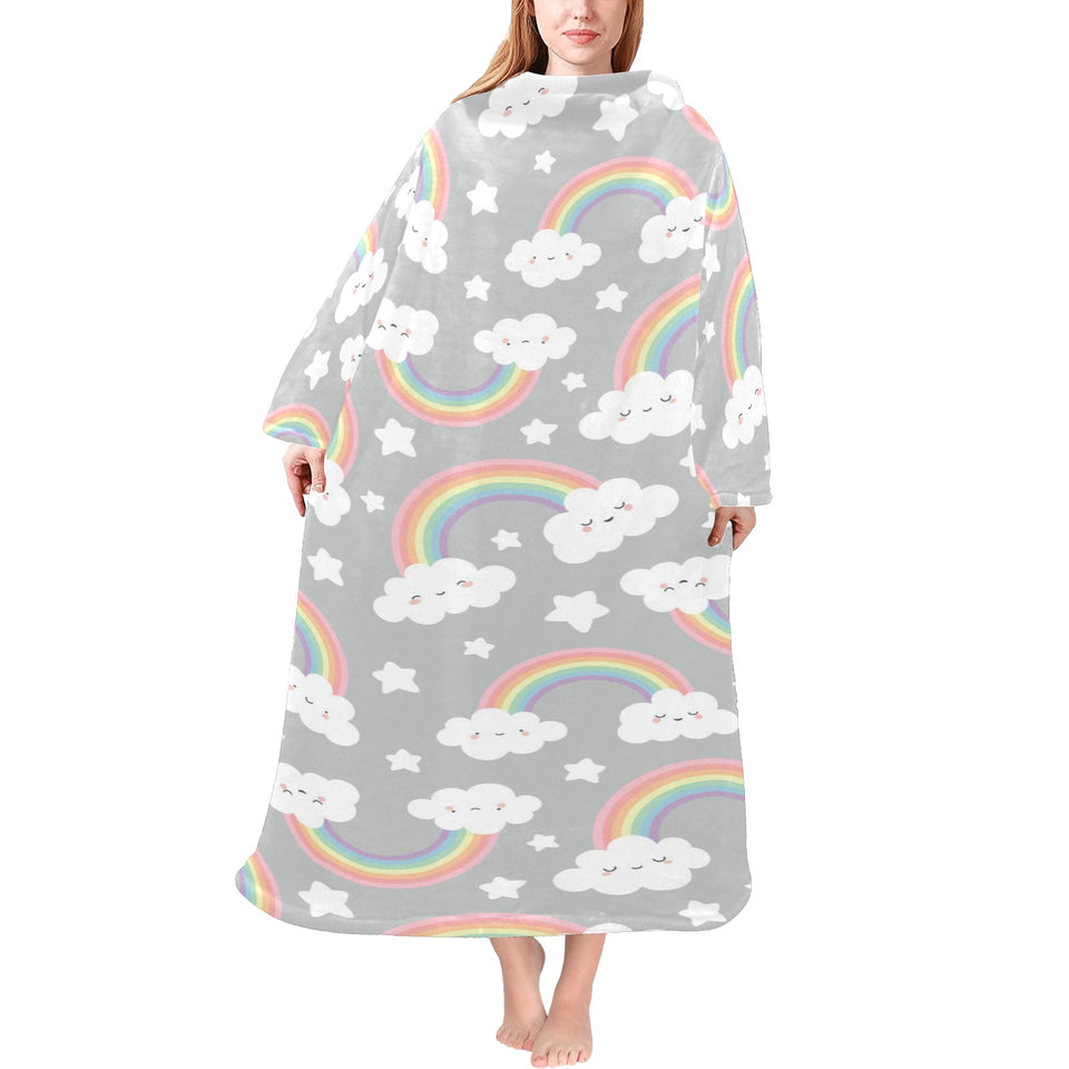 Cute rainbow clound star pattern Blanket Robe with Sleeves