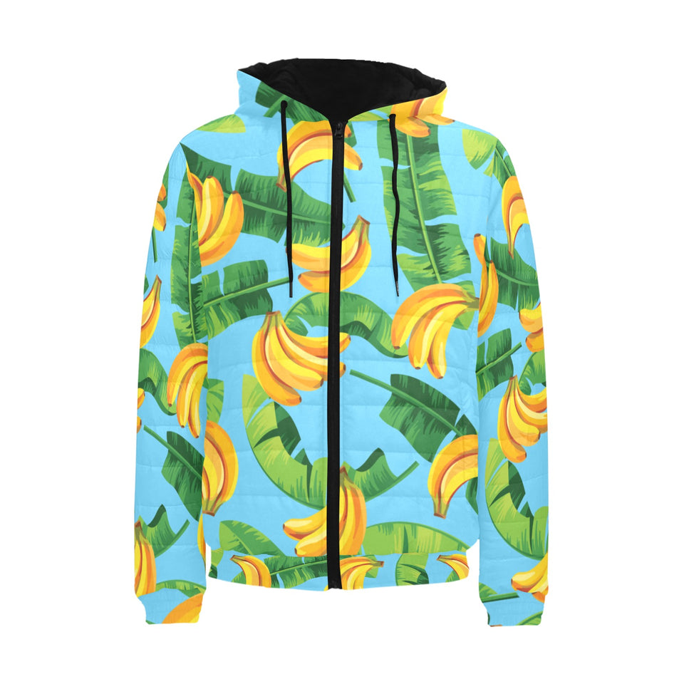 banana leaves banana design pattern Men's Padded Hooded Jacket